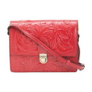 PATRICIA NASH Rosewood Tooled Leather Laurentina Multi-compartment Crossbody